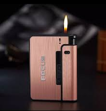 Focus Premium Aluminium Cigarette Case with Built-In Lighter – Auto Ejection Metal Box (Holds 10 Cigarettes)