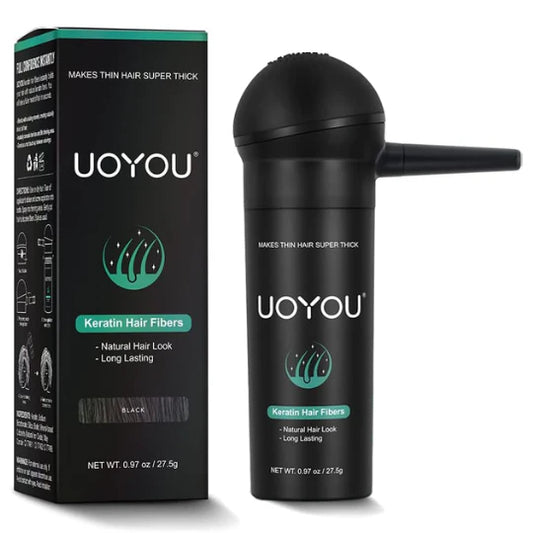 UOYOU Hair Building Fibers 27.5g – 30 Second Mein Ghane Baal | Natural Keratin Hair Thickening Powder (Black)