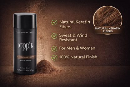 Instant Hair Fiber – Medium Brown 27.5g | 30-Second Hair Transformation | Sweat & Wind Resistant | Natural Keratin Thickening Powder