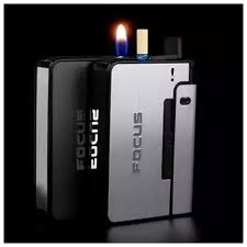 Focus Premium Aluminium Cigarette Case with Built-In Lighter – Auto Ejection Metal Box (Holds 10 Cigarettes)